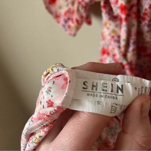 SHEIN Pink Red Floral Off-Shoulder Puff Sleeve Mini Sundress Women’s Size Small - Picture 8 of 10